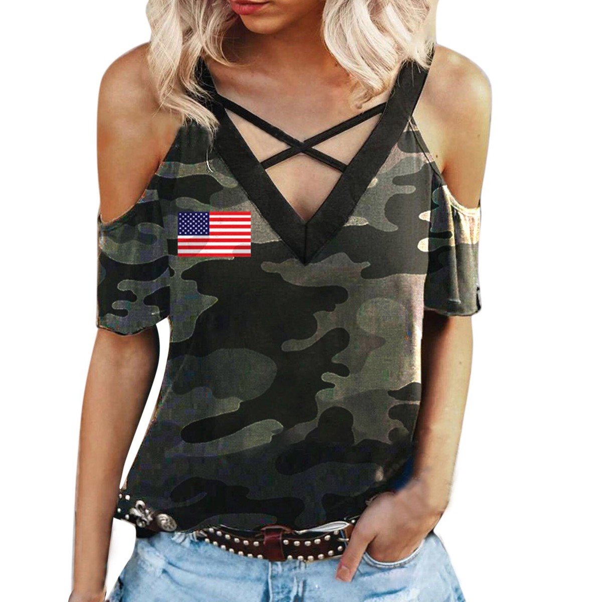 deep v neck off shoulder top