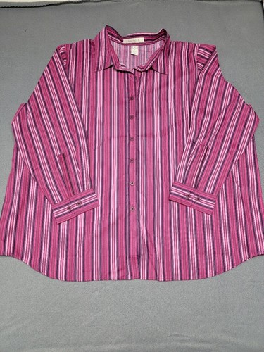 ROAMAN'S Women's 2X Pink Striped Long Sleeves Button Up Blouse