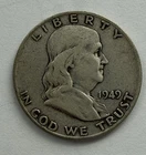Silver 90%  1949 D  Benjamin Franklin + Eagle Half Dollar  Denver Mint