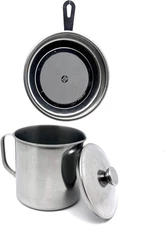 Stainless Steel Grease Container, with Removable Strainer and Snug Lid (1 Liters