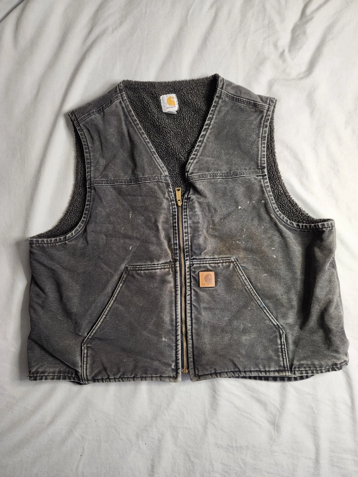 Carhartt Sherpa Lined Duck Canvas Vest Mens Size 2XL Black Workwear V26 BLK