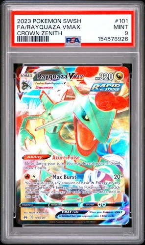 2023 POKEMON SWORD & SHIELD CROWN ZENITH #101 FULL ART/RAYQUAZA VMAX PSA 9