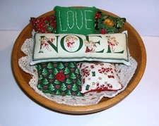 Primitive fabric bowl fillers Christmas-mini pillows-tuck ins-LOVE NOEL-6 pcs
