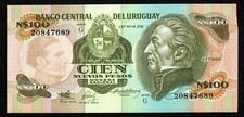 URUGUAY $100 NUEVOS PESOS BANKNOTE CURRENCY 1989 SERIES G - UNC