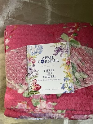 April Cornell  Cottage Rose Patchwork 3 Tea Towels NWT