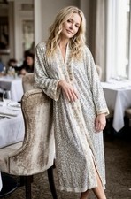 NEW Johnny Was M Silk Sequins Ivory KIMONO Long Duster Wrap PTP-28 OVERSIZED