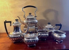ANTIQUE EDWARDIAN SHEFFIELD SILVER PLATE REGENCY ENGLAND 7PC TEA SET COFFEE SET