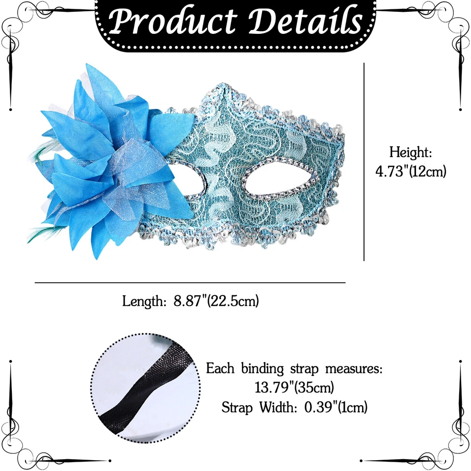 Women's Halloween Feather Floral Lace Mask for Carnival Party Masquerade Cosplay - Image 2 of 4