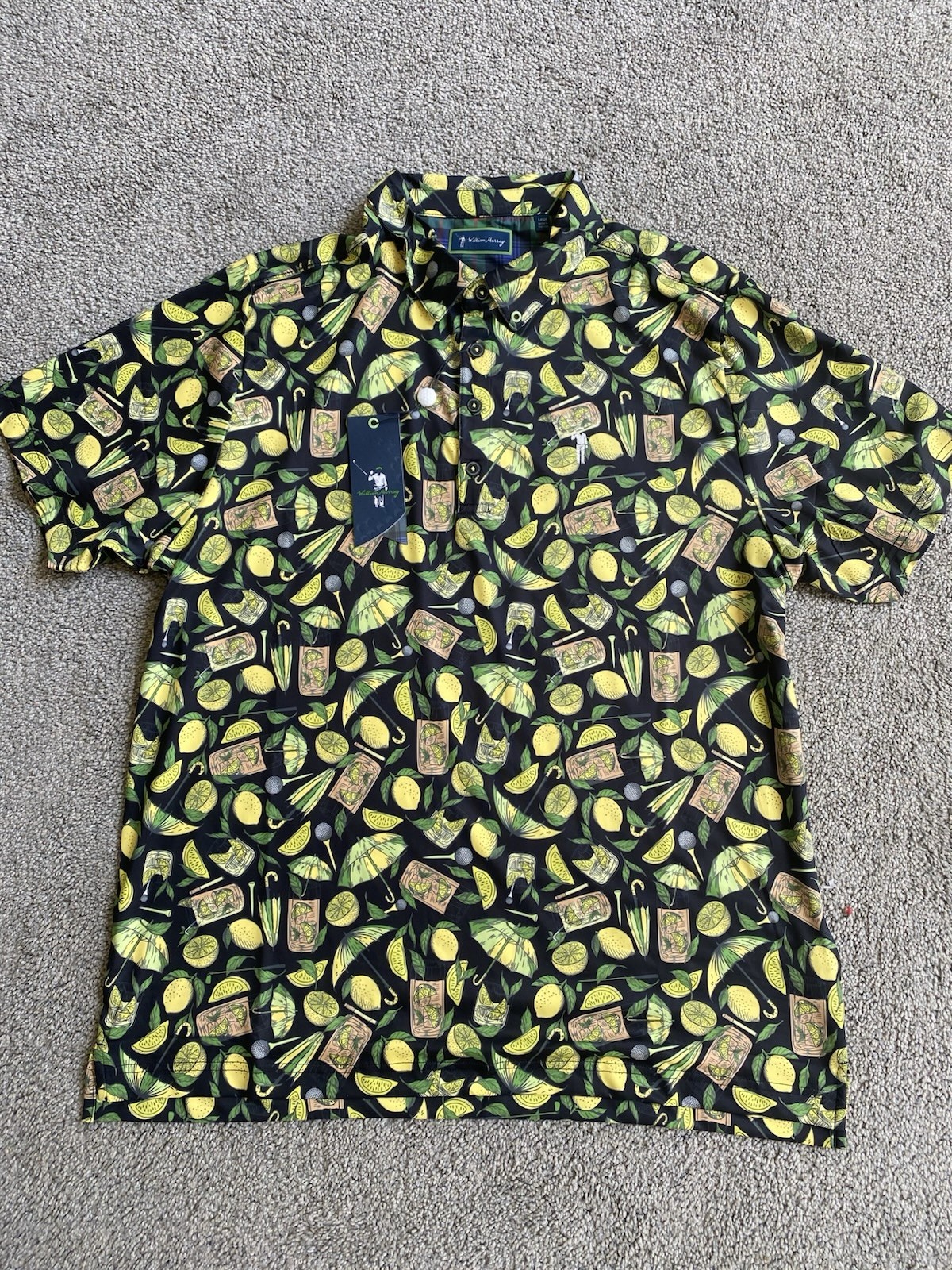MEDIUM William Murray Golf Polo Shirt Mens Lemon Life Black Yellow Green NEW