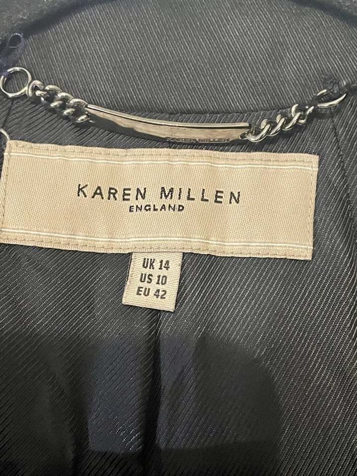 Gabardina Karen Millen Botón Manga Larga Mezcla Algodón Negro Londres Mujer EE. UU. 10 Foto 3 de 4