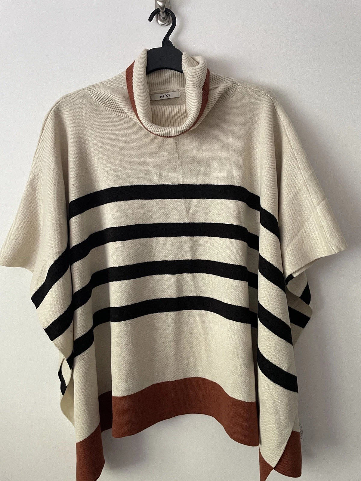 Next Cream,Brown & Black Striped Roll Neck Poncho Size S/M 12/14/16