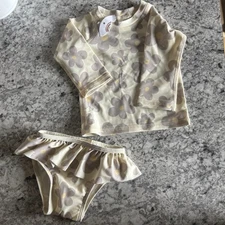 NWT Rylee & Cru 0-3m infant girl beige floral swim/rash guard BRAND NEW TAGS