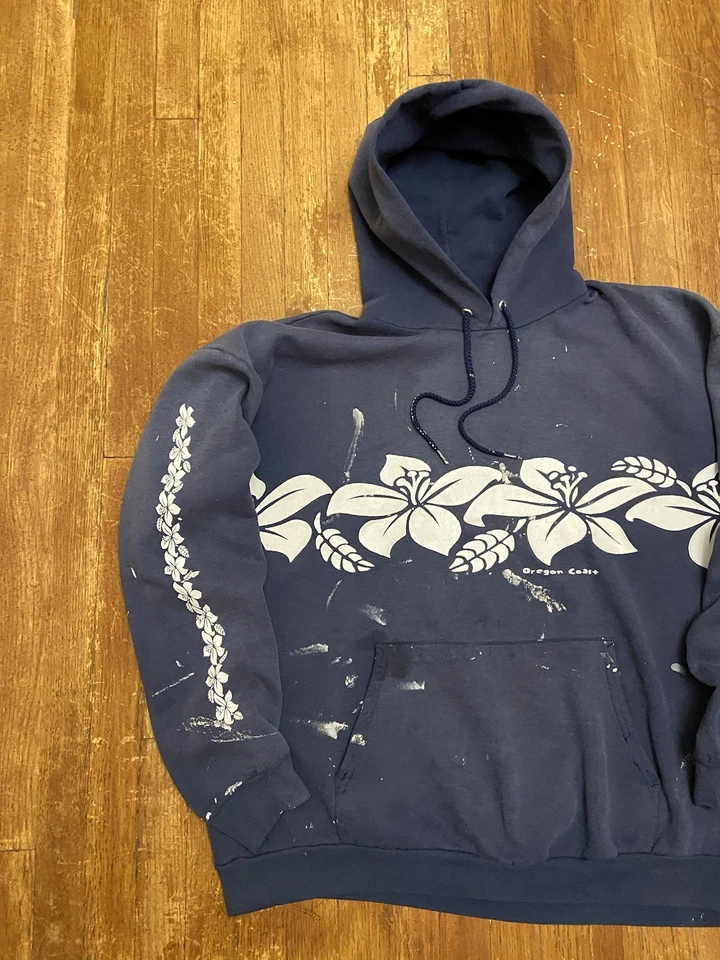 Vintage Thrashed Faded Wrap Around AOP Aloha Floral Graphic Surf Hoodie Men’s XL - Image 3 of 4