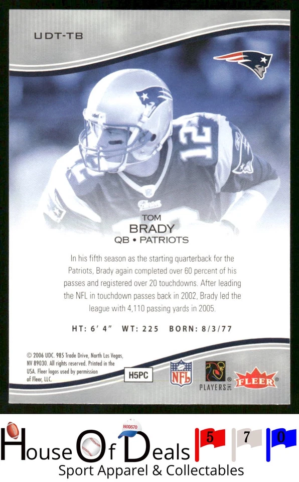 2006 Ultra #UDT-TB Tom Brady Ultra Dream Team New England Patriots Football card - Image 2 of 2