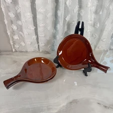 Vintage Hall 1677 Brown Ceramic Baking Skillet Dishes Set of 3 Made in USA
