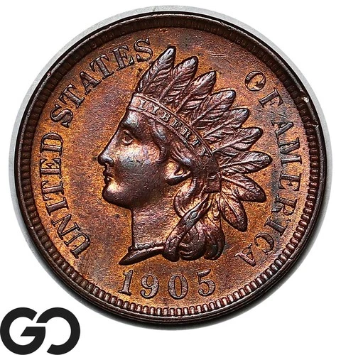 1905 Indian Head Cent Penny, Red Brown, Gem BU++