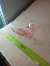 VTG Pink Glass Scalloped Rolled Edge tri-side Candy Dish Glass Bowl