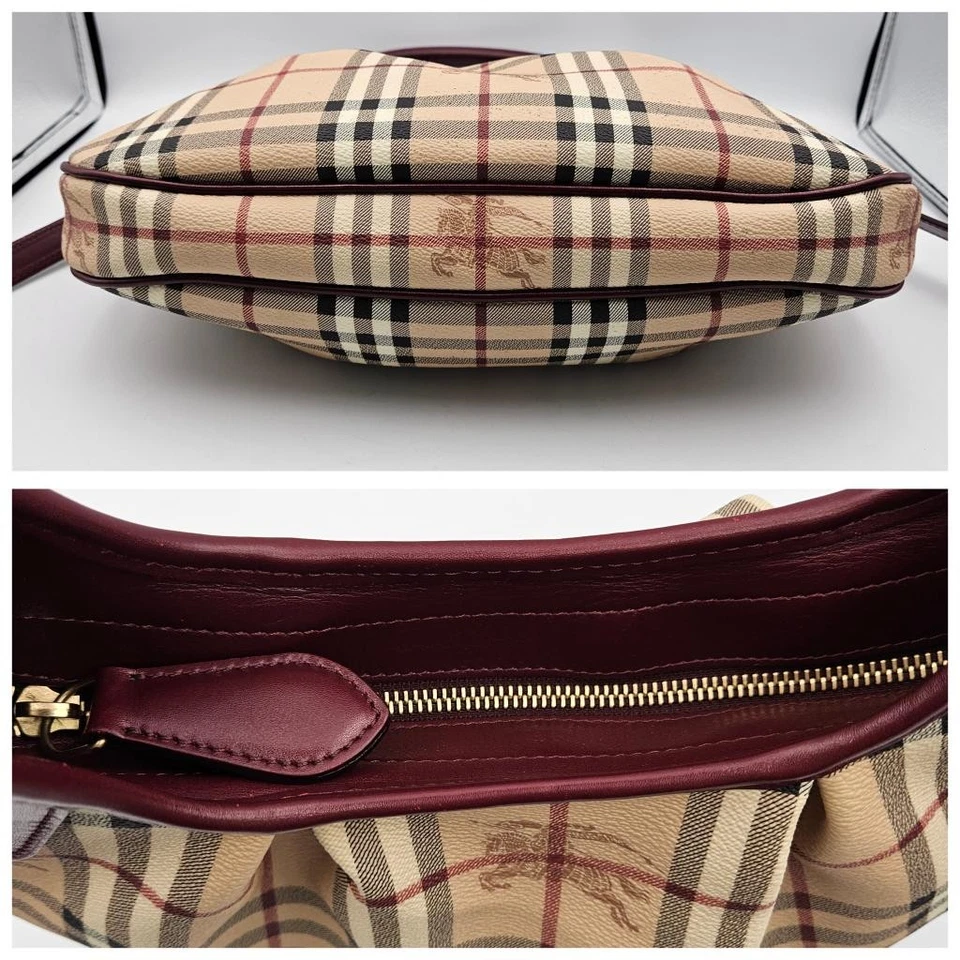 Burberry Brooklyn Hobo Haymarket Check Burgundy Leather & Coated Canvas Purse - Image 2 of 4