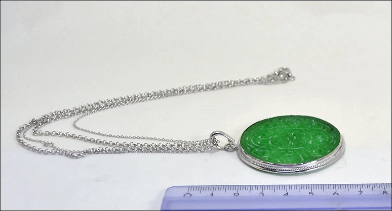 COLLANA CON CIONDOLO IN ARGENTO 925 CON GIADA VERDE CATENA DOPPIA AGDV 077 - Immagine 3 di 3