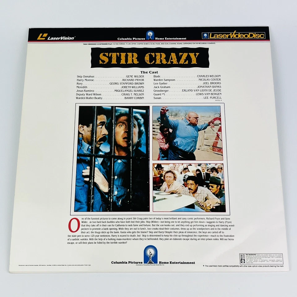 STIR CRAZY Laserdisc RICHARD PRYOR & GENE WILDER Movie Near Mint Condition RARE Foto 2 de 4