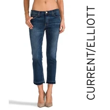 CURRENT/ELLIOTT Jeans Cropped Straight Womens 27 Dark Wash Loved $198 Designer