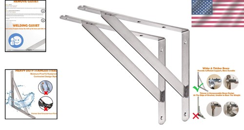 Soportes de estante de acero inoxidable premium 16" x 12" carga máxima 550 libras - fácil instalación - Imagen 2 de 10