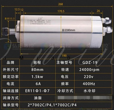 1PC GDZ-19 1.5KW 220V 6A 400Hz 24000rpm  φ80X190 for CNC Engraving Machine #WD8