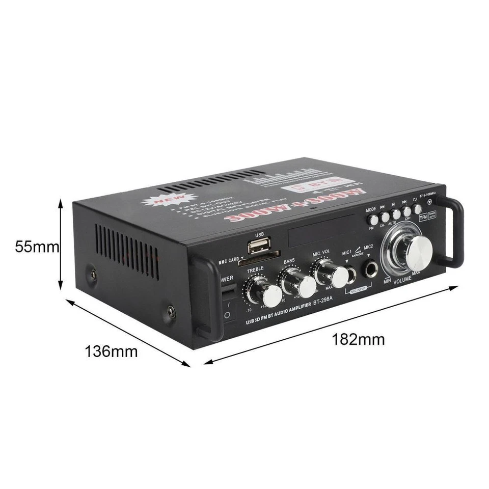 600W Bluetooth Mini Verstärker HiFi Power Audio Stereo Bass AMP MP3 FM USB Auto - Bild 2 von 4