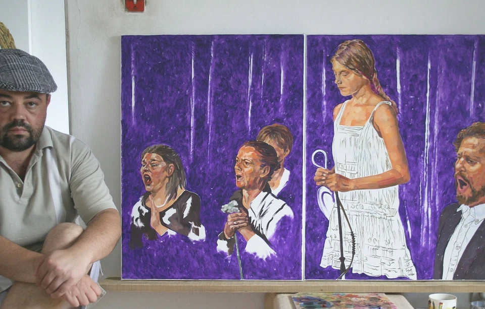 Pintura a óleo sobre tela grande díptico original "Vivien's Will" - Imagem 2 de 4