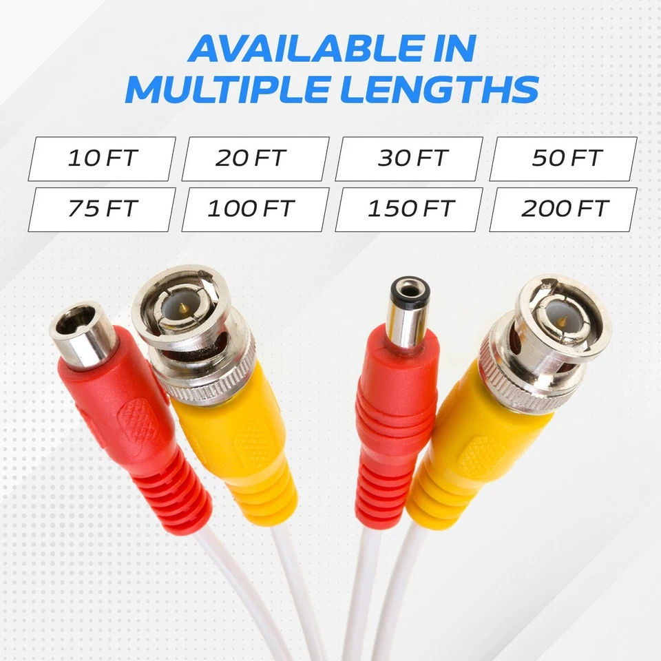 Security Camera Cable BNC Extension Power Cord CCTV Surveillance DVR Wire - lot - Image 4 of 4