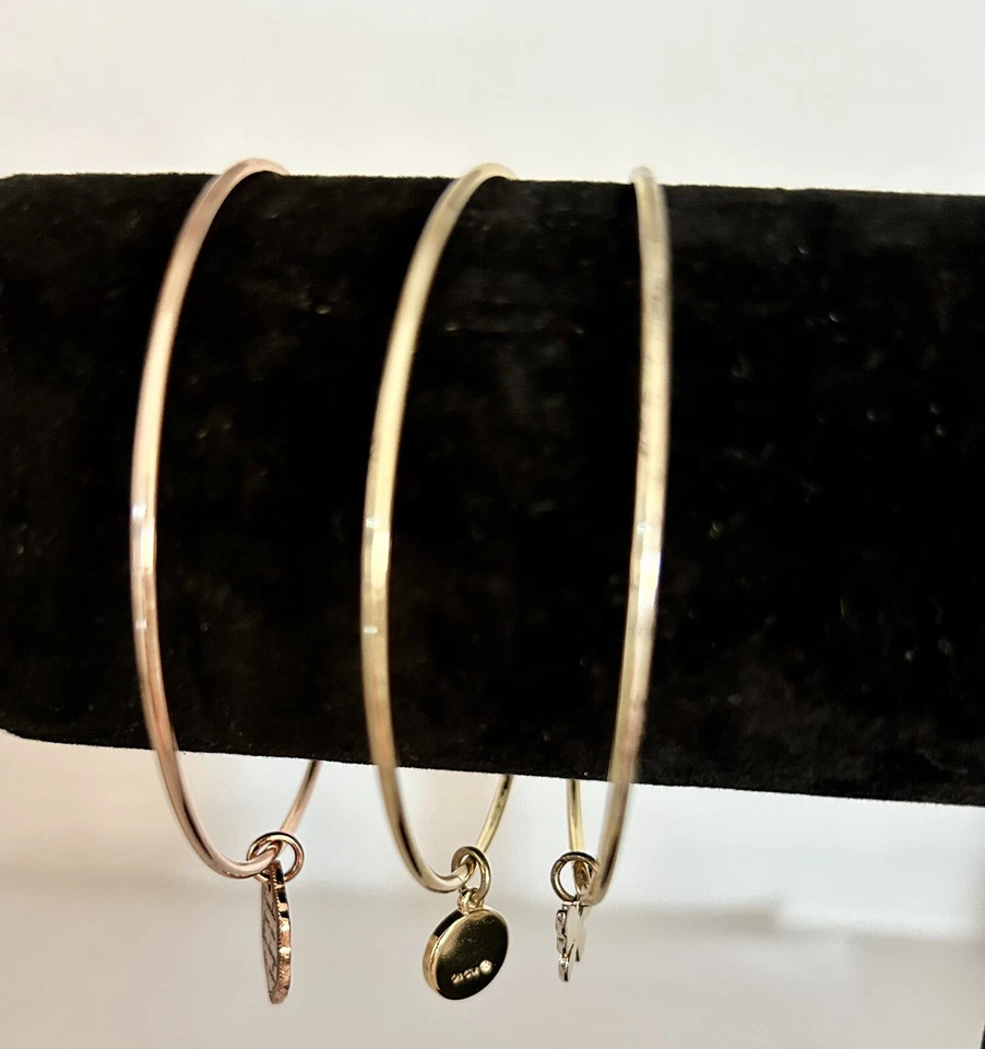 Lot Of 3 Bangles Sterling Silver Gold  & Rose Gold Plate Size 8 “Friends GB-1a - Image 2 of 4