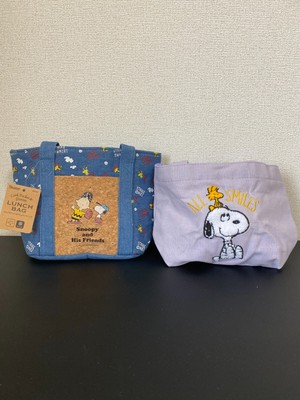 Snoopy Lunch Tote Bag 2pcs Set - All Smiles & Cork Pocket Denim - Peanuts Japan