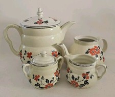 Vintage Hall's Red Poppy Coffe Pot Tea Pot (No Lid) Creamer & Sugar 