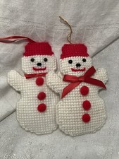 Vintage Handmade Needlepoint Snowman Christmas Ornaments