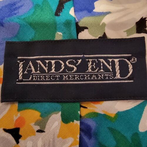 Corbata Lands End patrón floral 3,5x56 100 % algodón azul amarillo blanco flores - Imagen 2 de 6