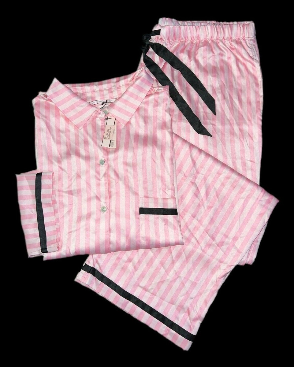 Victorias Secret Satin Pajama Set Button Down Top Bottoms Pink