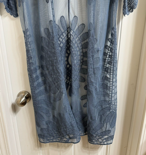 Rebellion Again Boho Duster Open Front Navy Blue Embroidery Cover-Up Size Small - Picture 4 of 8