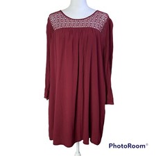 Gap Crochet Top Long Sleeve Dress Maroon Wine Large Loose
