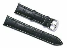 18 19 20 21 22 24mm Black/White Croco Embossed Leather Replacement Watch Band 
