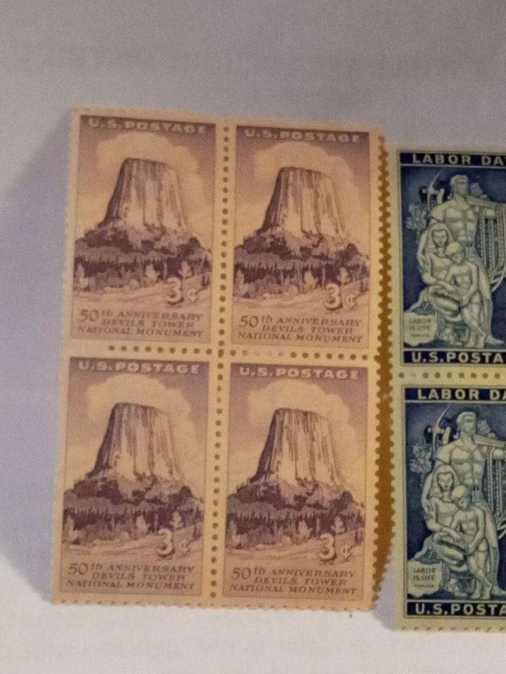 MINT NH OG TWO 3 CENT STAMP BLOCKS CV 5.00 - Image 2 of 4