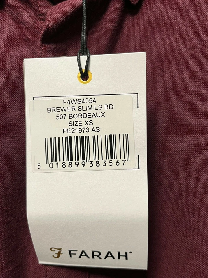 Farah Brewer Slim Fit Oxford Shirt Bordeaux XS TD022 CC 06 - Image 2 of 3