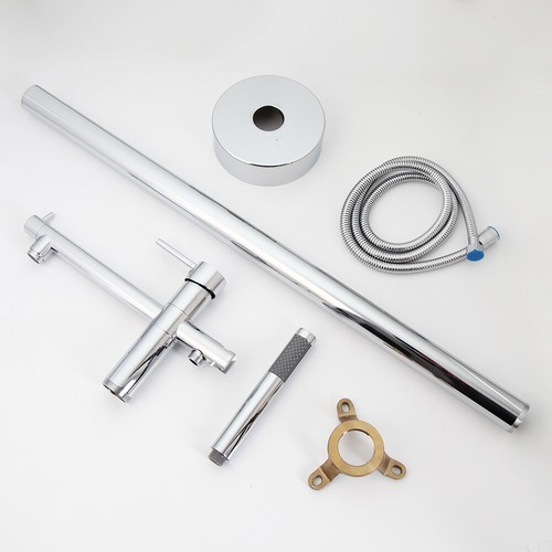 41" Silver Freestanding Bathtub Filler Handheld Shower Faucet Kit Floor Mounted - Bild 11 von 12