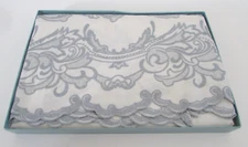 D. Porthault VALMONT Blue Ruffle Lace Twin Flat Sheet NIB