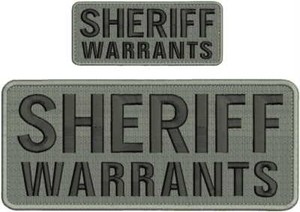 Patchs de broderie Sheriff Warrants 4x10 et 2x5 crochet tout gris noir