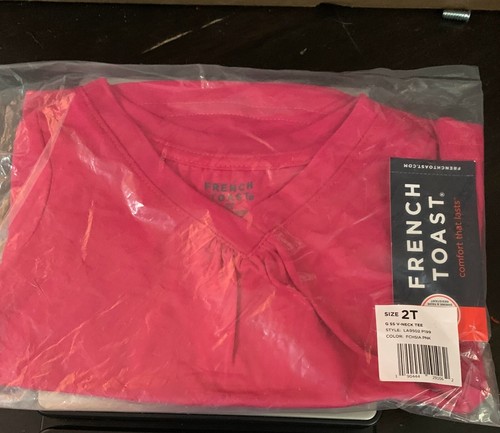 French Toast Girls Short Sleeve V-Neck Tee, Fuchsia Pink, 2T, Toddler/Girls - Picture 3 of 3