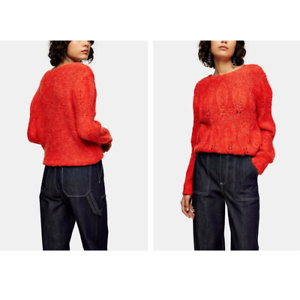 NWT Women’s Top Shop Knitted Petal Pointelle Red Sweater Size 4-6 Top NWT 505