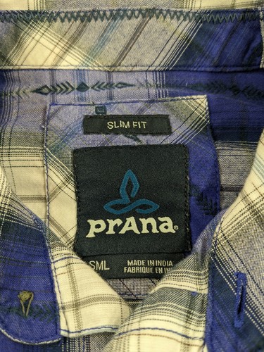 Prana Men's Slim Fit Short Sleeve Metal Button Aztec Shirt Purple Plaid Small - Picture 3 of 7