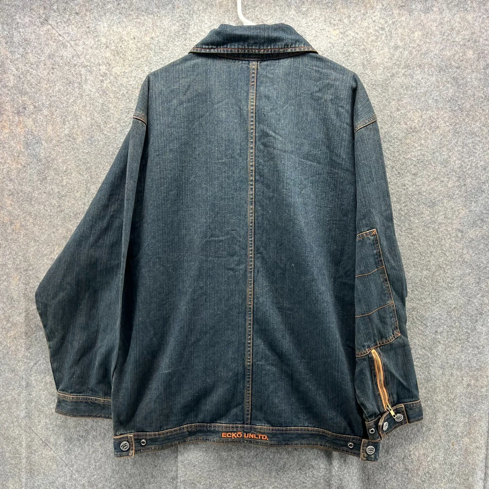 Chaqueta de mezclilla Ecko Unltd para hombre XL azul botón ropa de trabajo vintage hip hop índigo Y2K Foto 2 de 4