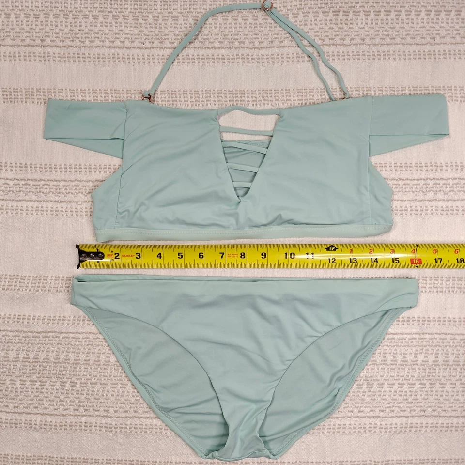 Radio Fiji Off-Shoulder Green Blue Bikini Set Size L NEW - Image 3 of 4