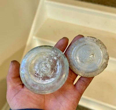 Pair Of Early Fruit Jar Inserts Hero Cross & Aqua Lightning 1800s Era Dump Dug